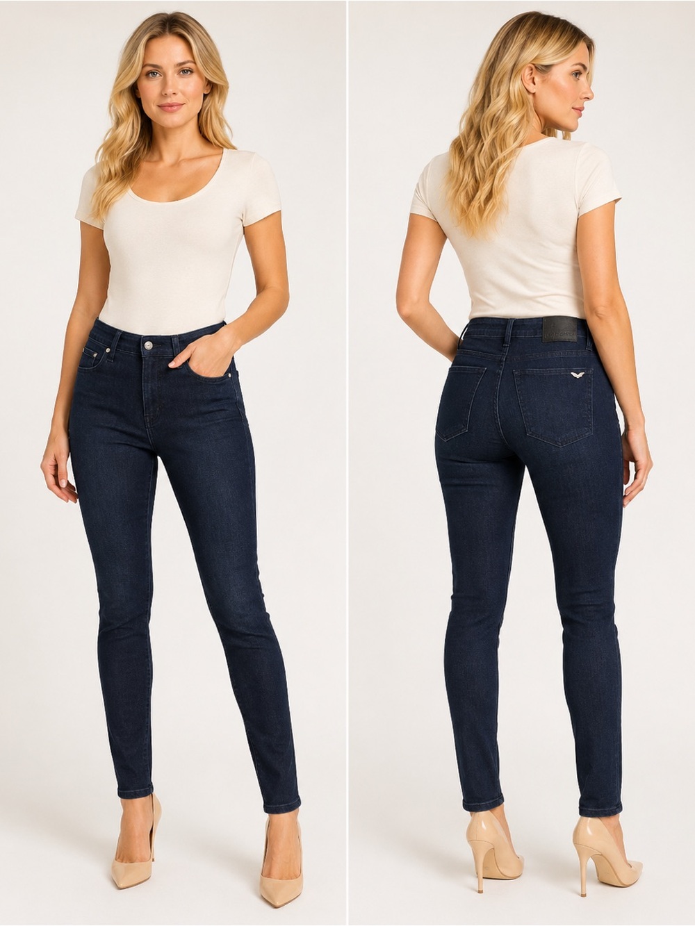 Rapsodia Jen Slim Satin Blue Dark Wash Stretch Jeans Made in Argentina Sz 28